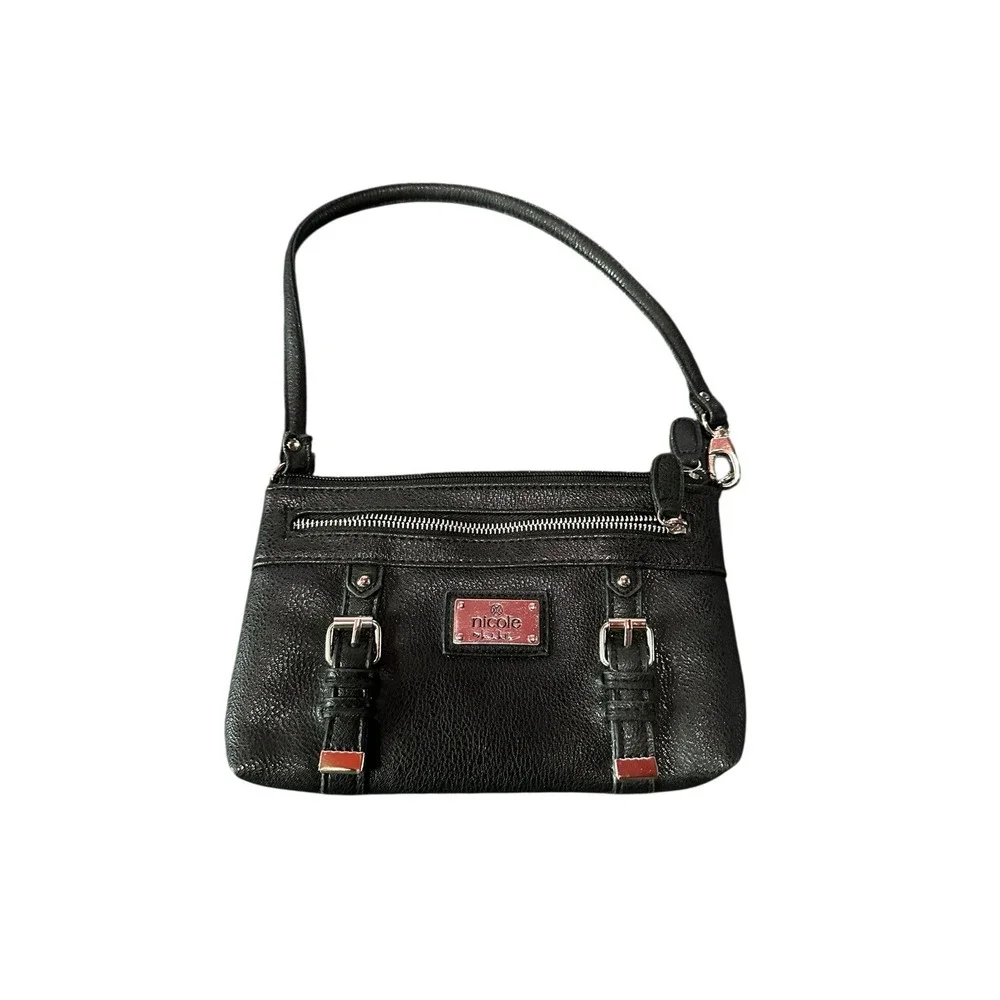 nicole small‎ black wristlet top handle clutch purse bag wallet 5x8 inches